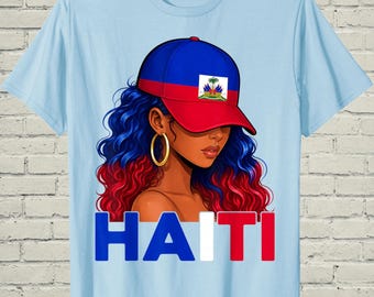 Camiseta con la bandera de Haití, estampado "Orgulloso de Haití", regalo de independencia para mujeres caribeñas, top de chica isleña, camiseta de herencia cultural.