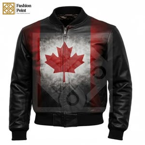 Fashion Point Canada Flag Leather Bomber Jacket Maple Leaf Design Canadian Pride Unisex Sportswear Vintage Aviator Fur Leather Coat