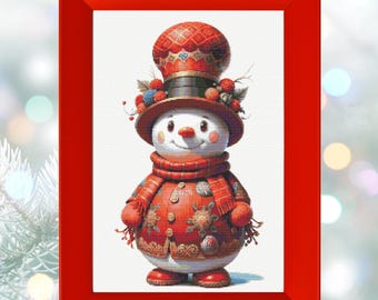 Padrão de ponto cruz de boneco de neve festivo – Design de bordado em PDF para Natal, bordado DIY para festas, download instantâneo