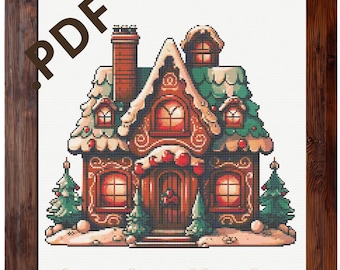 Gingerbread House Cross Stitch Pattern, Christmas Candy Cottage (PDF Pattern)