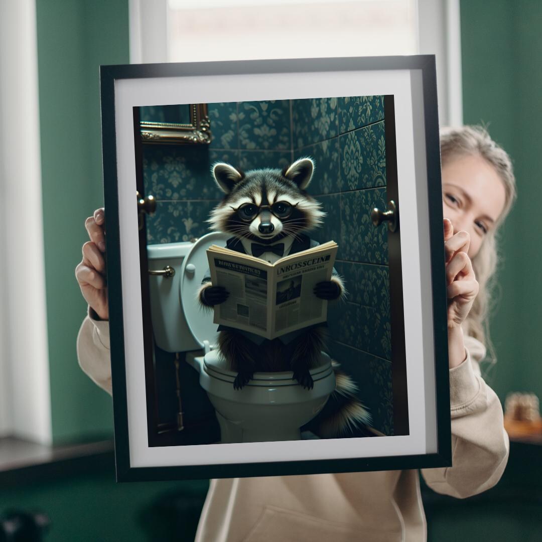 Funny Raccoon on Toilet Poster: Quirky Bathroom Wall Art - Etsy