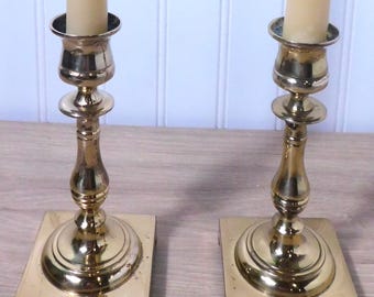 Vintage Pair Brass Candlestick Holders