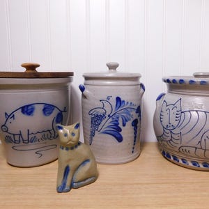 Vintage Eldreth and Beaumont Brothers Pottery Stoneware Collection – Cat, Pig & Dove Crocks - Cat Figurine