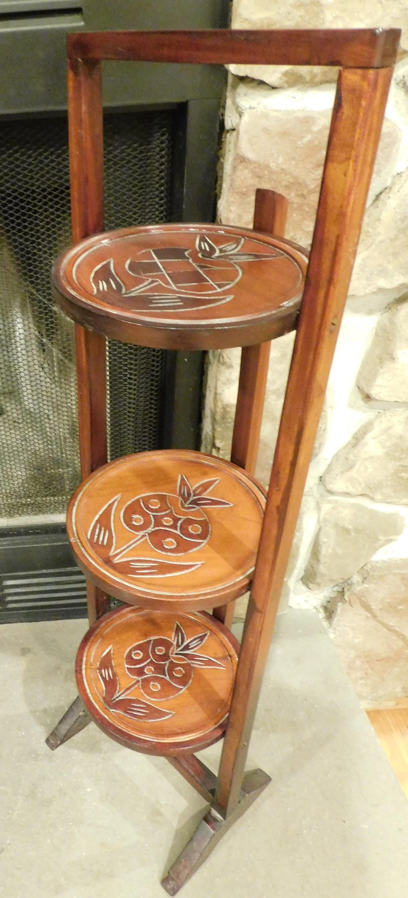 Vintage 3-tier Wooden Pie Stand With Carved Wood Tiers - Etsy