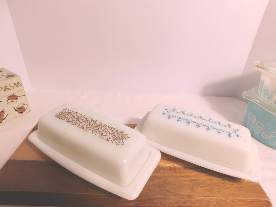 Butternut Pyrex Vintage Pyrex Butter Dishes – Snowflake & Woodland Patterns – Covered ...