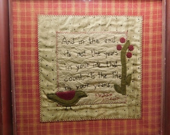 Vintage Primitive Framed Early American Quilt