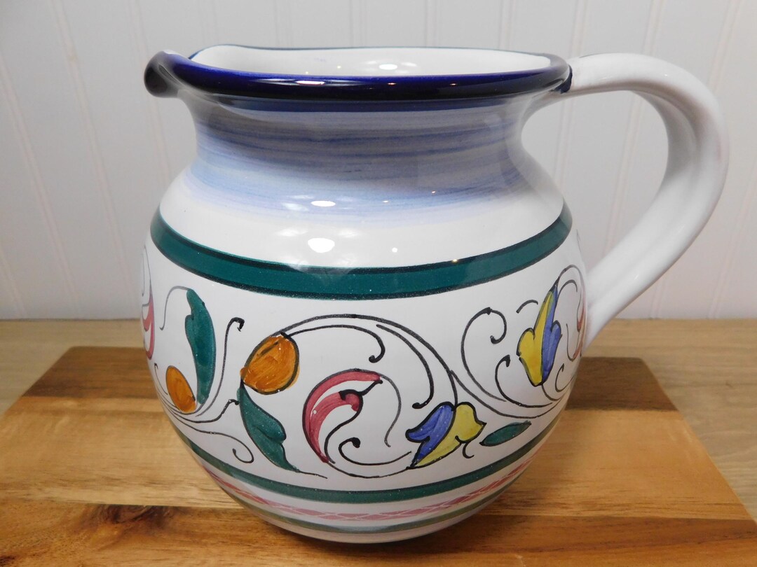 Vintage Deruta Style Majolica Pitcher Hand Painted Italian Pottery ...