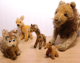 Vintage Steiff Animals – Papa Lion, Fawn, Berg Giraffe, Fox, Mini Giraffe