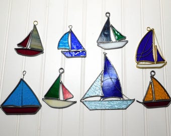 Vintage Stained Glass Sailboat Suncatchers