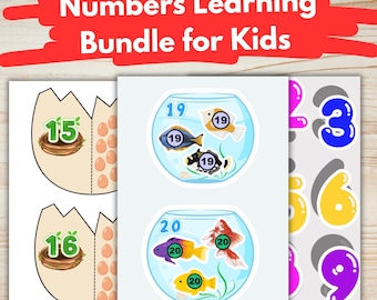 Leerbundel cijfers voor kinderen | Telactiviteiten 1–20 | Vis- en ei-matchgames + afdrukbare schaduwnummers |  Thuisschoolpakket voor peuters
