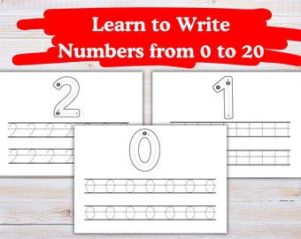 Number Writing Practice for Kids from 0 to 20 | Printable Worksheets | Learn to Write Numbers | Preschool & Homeschool Activities