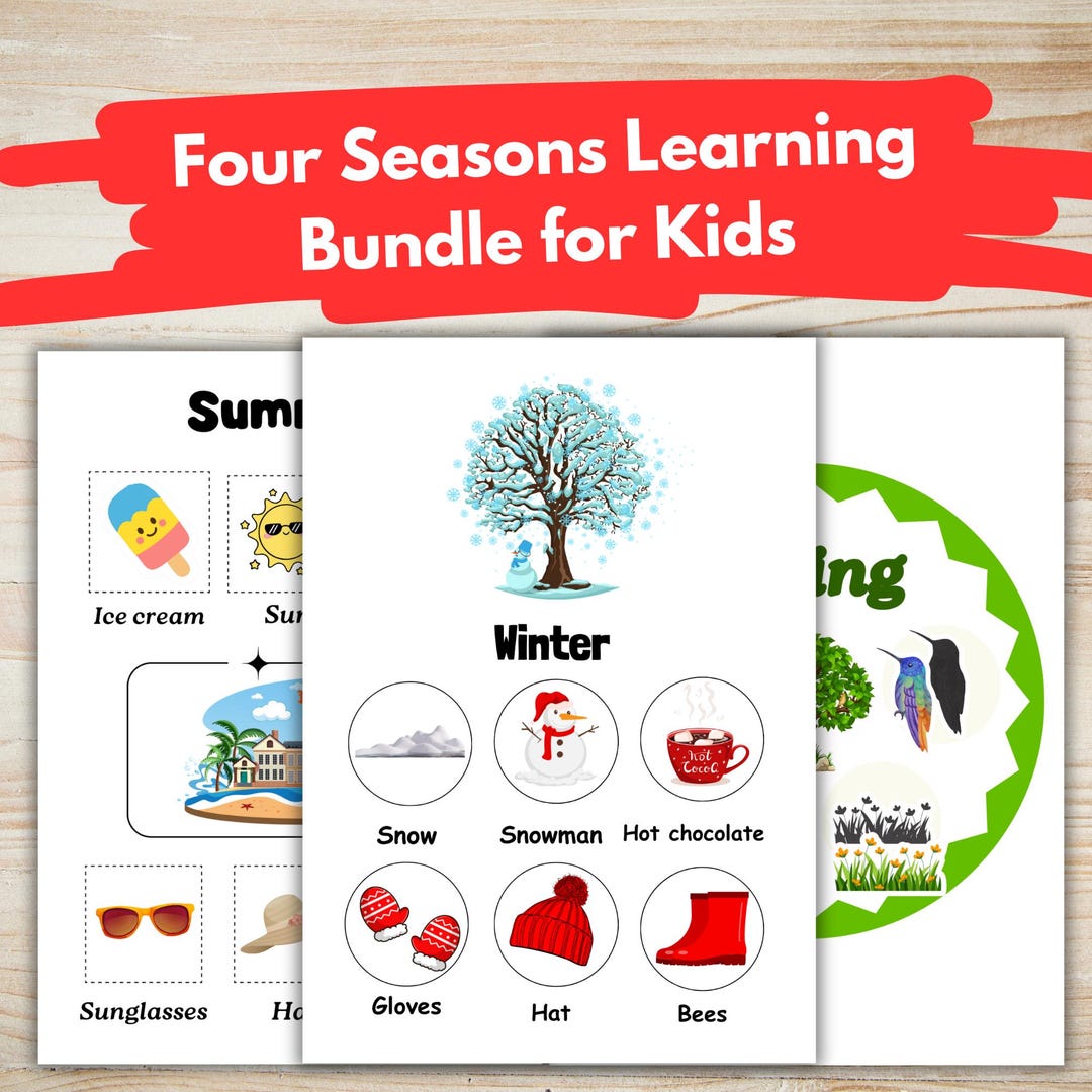 Four Seasons Learning Bundle for Kids | Worksheets, Cut & Paste ...