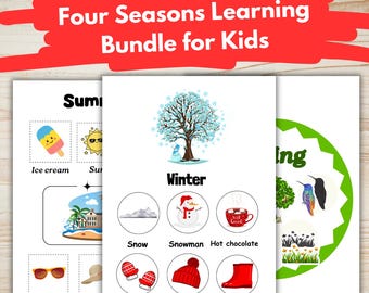 Four Seasons-leerbundel voor kinderen | Werkbladen, knip- en plakactiviteit, interactief leren | Afdrukbaar educatief pakket