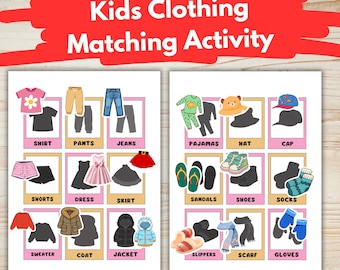 Bijpassende activiteit kinderkleding | Leer kledingwoordenschat | Afdrukbaar educatief spel voor peuters en kleuters