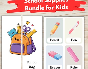 Schoolbenodigdhedenbundel voor kinderen | Flashcards + knip- en plakactiviteiten |  Spelenderwijs leren
