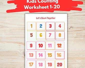 Numbers To Count Kids Counting Worksheet 1-20 | Digital Download | Printable Toddler ...