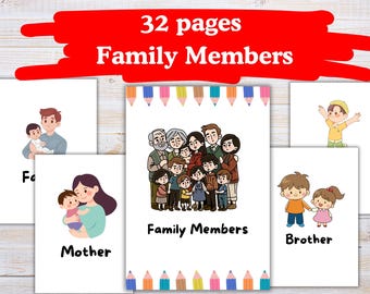 Family Flashcards for Kids | 32 Printable Family Cards,Common Family Members,Homeschool, Montessori, Digital Download,For Teachers & Parents