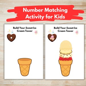 Nummernsuche für Kinder | Druckbares Lernspiel | Eis Turm | Zählaktivität für Vorschulkinder | Kindergarten Math