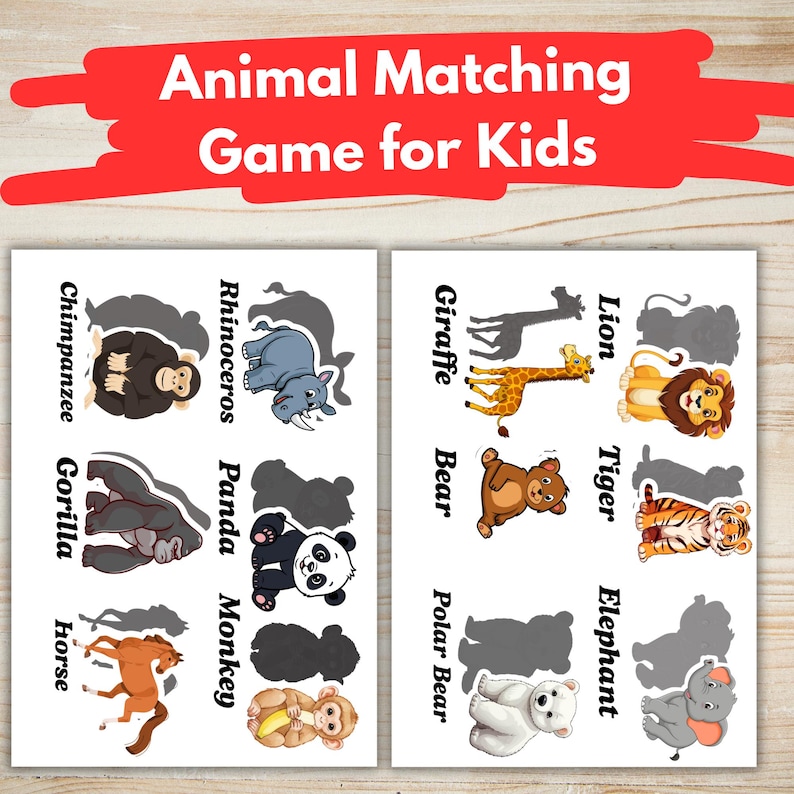 Animal Matching Game for Kids | Preschool Learning Printable | Shadow ...