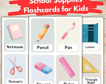 Schoolbenodigdheden Flashcards voor kinderen | 28 afdrukbare leerkaarten | Engels Woordenschat | Kleuter- en kleuteractiviteit