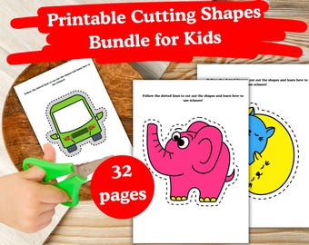 Printable Cutting Shapes Bundle for Kids-Scissor Skills Worksheets-Fine Motor Activities  Preschool Learning PDF-Fun Educational Printables