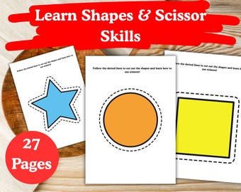 Actividad imprimible de corte de formas geométricas para niños / Aprende formas y tijera / Hojas de trabajo educativas en PDF
