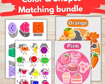 Bundel met bijpassende kleur en vorm voor kinderen | Afdrukbare educatieve spellen | Activiteiten voor het matchen van schaduwen | Voorschoolse - Peuter druk boek