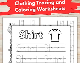 Werkbladen kleding traceren en kleuren voor kinderen | Leer kledingnamen schrijven