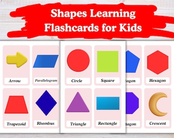 Flashcards Vormen leren voor kinderen | Afdrukbare geometriekaarten | Leer basisvormen: leuk educatief pakket voor de kleuterschool