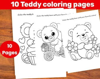Kleurboek schattige teddybeer – Kleurplaten schattige teddybeer | Leuke digitale afdrukbare voor kinderen | Pakket direct downloaden