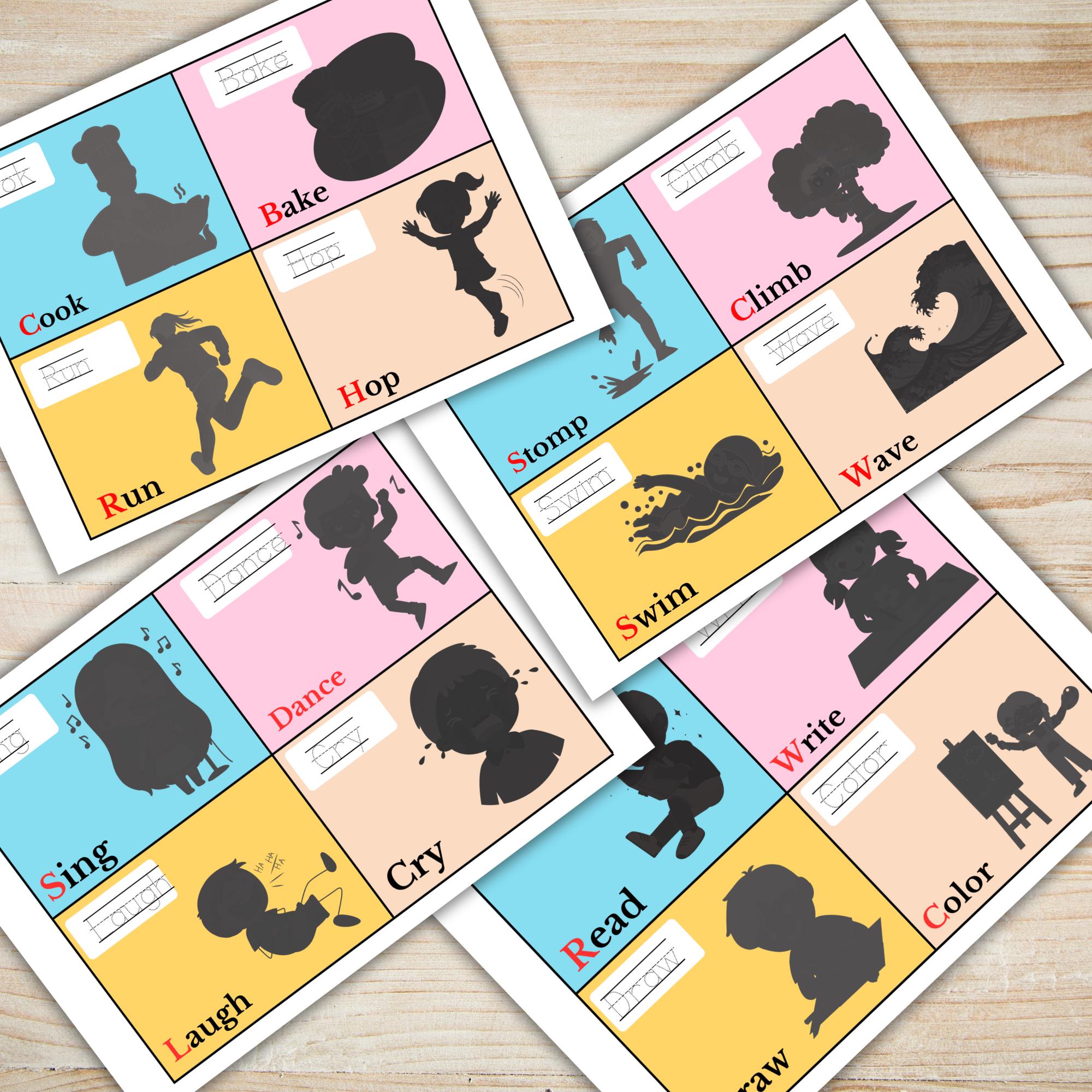 Shadow Learn 100 Action Verbs Activity for Kids – Match the Shadow & Learn English ...