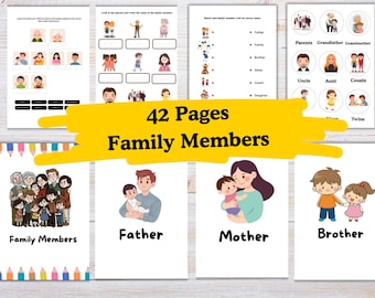 Family Members Learning Bundle | 42 Printable Pages | Worksheets + Flashcards Book | Preschool & Homeschool Activities