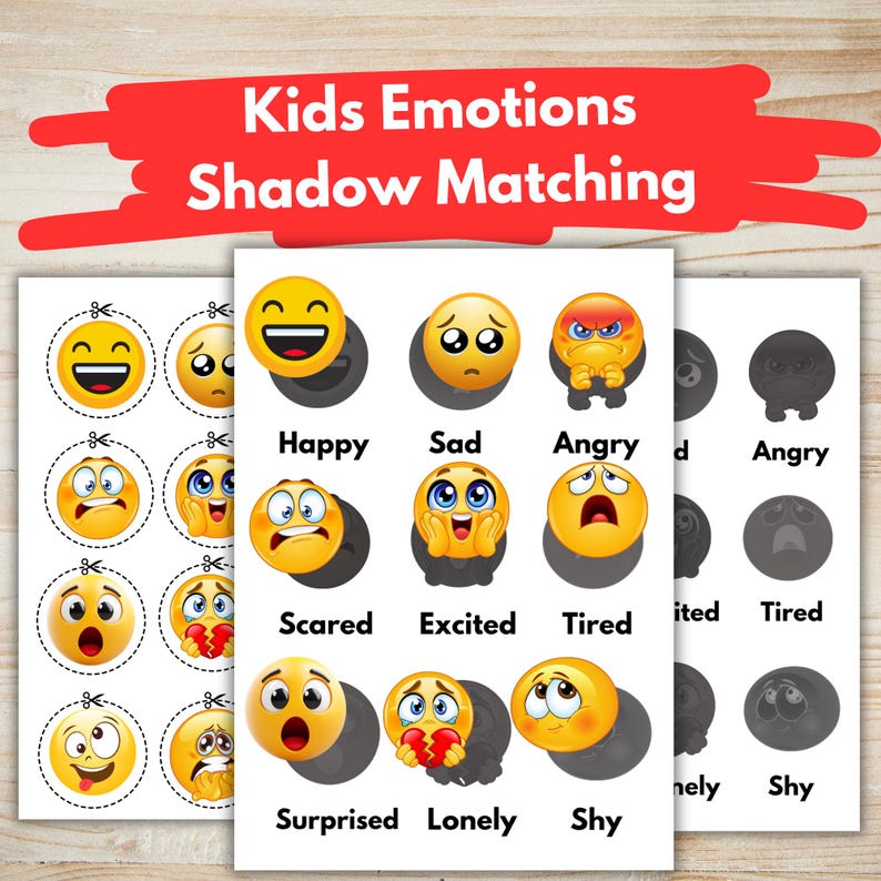 Kids Emotions Shadow Matching – Emoji Feelings Activity | Cut & Paste ...