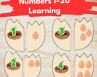 Egg Numbers Matching Game | Counting Activity for Kids | Preschool Math Learning Printable | Numbers 1–20 | Montessori Busy Book Page