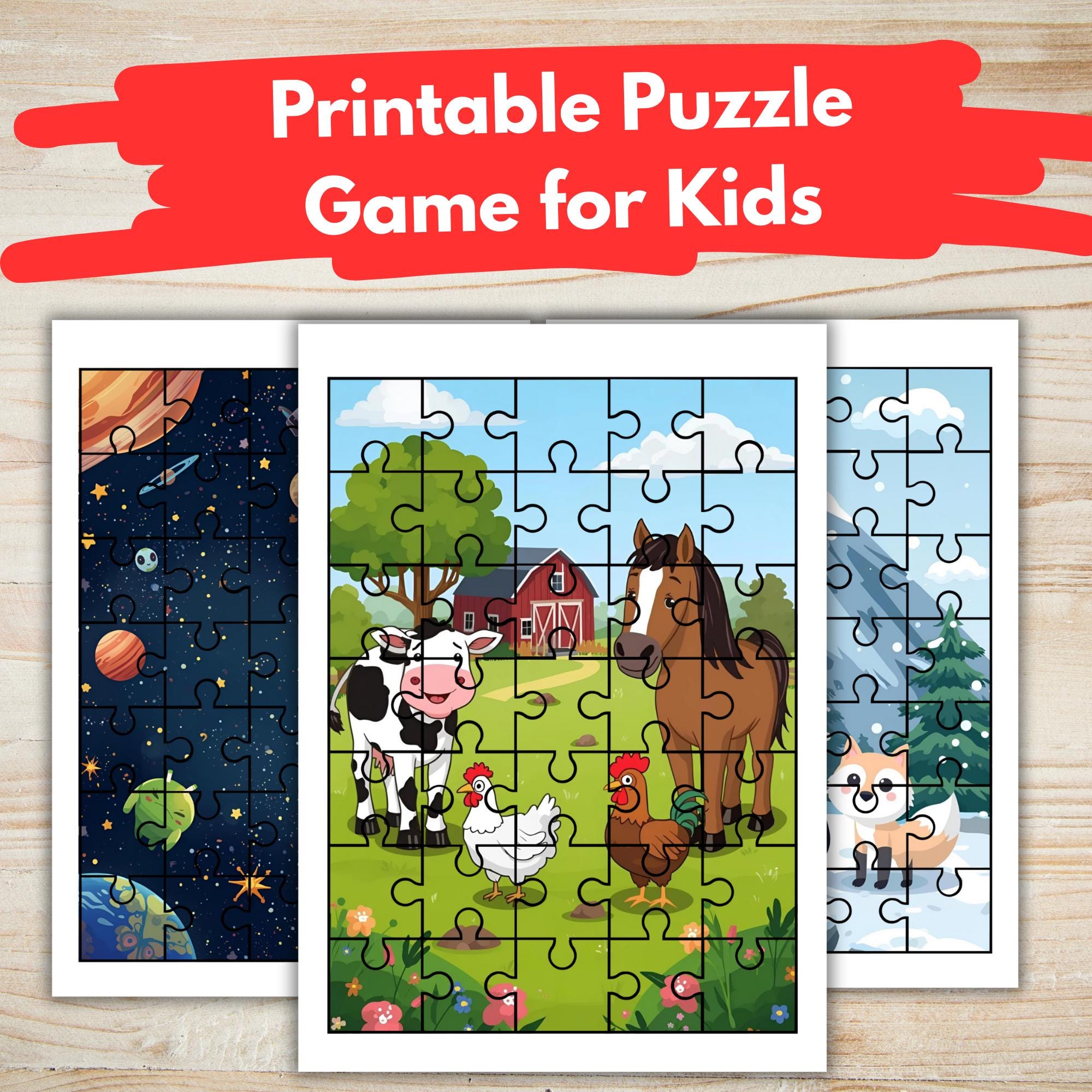 Printable Puzzle Game for Kids — 25 Colorful Pages | Cut & Arrange