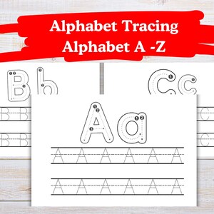 May include: Alphabet tracing worksheets with uppercase and lowercase letters A-Z. Each sheet has dotted lines for tracing and blank lines for practice. These worksheets are designed for early years education and handwriting practice.