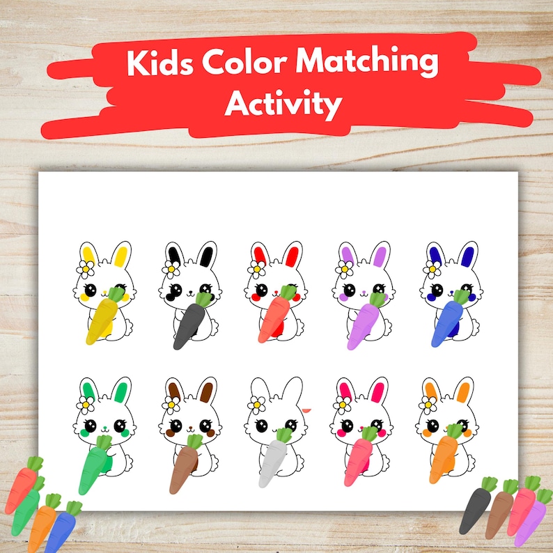 Bunny Color Pattern Activity Kids Color Matching Activity – Bunnies and Carrots | Color Learning ...