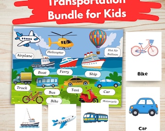 Transportbundel voor kinderen | Flashcards + sorteren en schaduw matchen | Land Lucht Water