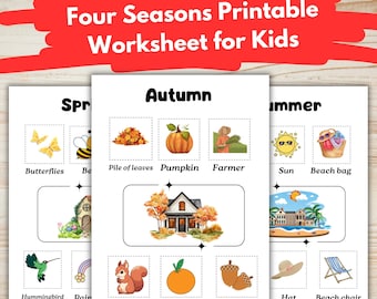 Feuille de travail imprimable Quatre saisons pour enfants | Apprendre Printemps, été, automne et hiver | Activité pour la maternelle | Feuille de travail éducative PDF
