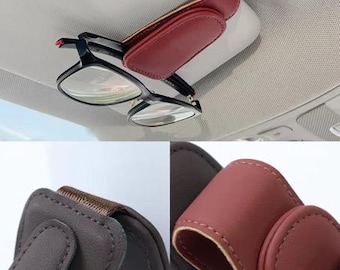 Zonnebrilhouder voor autovizier, leren houder voor lenzenvloeistofclip voor auto