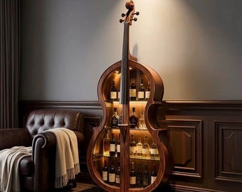 Double Bass Wine Cabinet, Handmade Musical Instrument  Cabinet, Luxury Wooden Liquor Storage, Cello Style Wine Rack, Home Decor Furniture