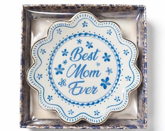 Najlepsza mama na świecie, dekoracyjny talerz, kwiatowy ceramiczny talerz dekoracyjny – uroczy prezent dla mamy – pamiątka z wystroju domu