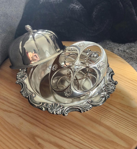 Vintage Sheffield Silver-Plated Egg Cruet Set - English Rococo Style