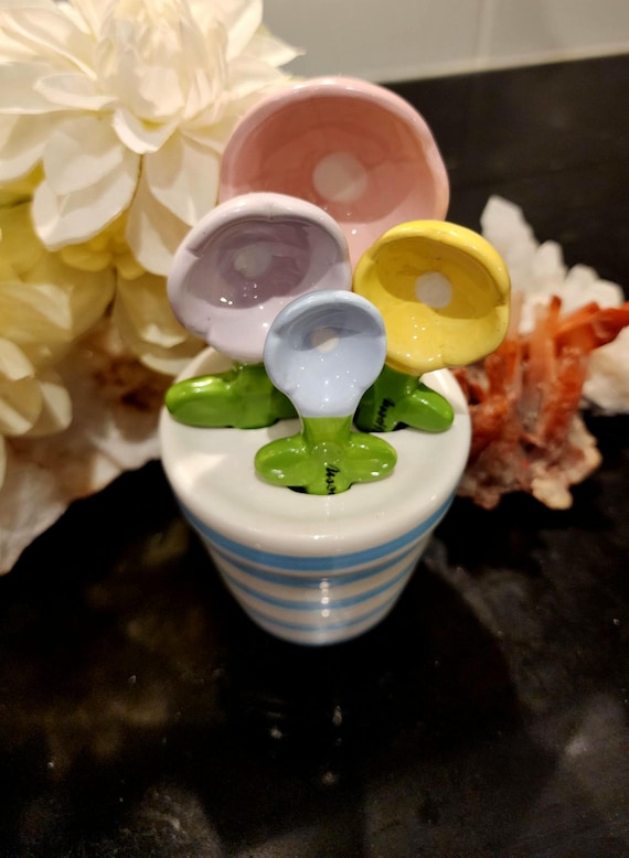 Floral Ceramic Measuring Spoon Set | Pastel Cottagecore Kitchen Decor