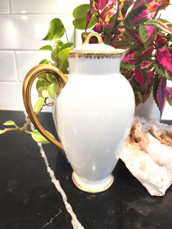 Royal Doulton Art Deco Coffee Pot: E3031 Bone China, 24K Gold Gilt