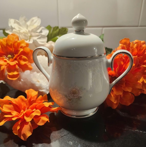 Vintage Noritake Ireland Sugar Bowl | Anticipation Platinum Trim Porcelain