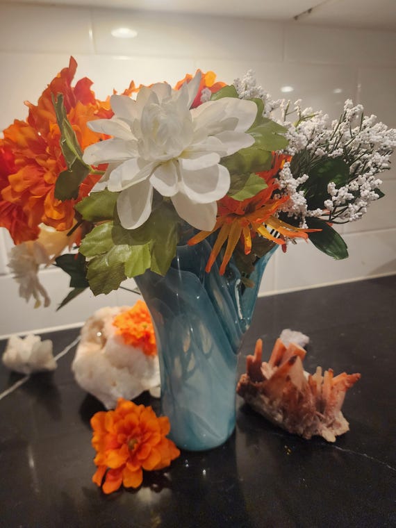 Vintage Aqua Swirl Art Glass Vase | Mid-Century Modern Home Decor