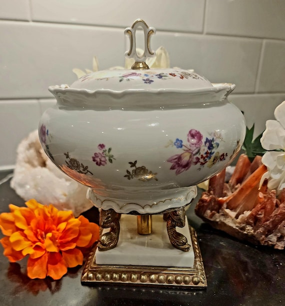 Vintage Reichenbach Porcelain Urn | Hand-Painted Floral, 24K Gold Trim