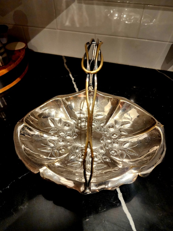 Vintage Silver-Plated Bon Bon Basket: Floral Embossed EPNS Swing Handle Centerpiece