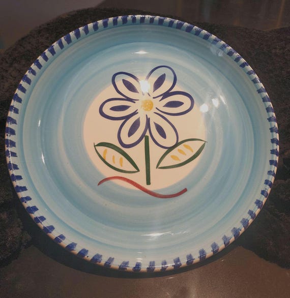 Hudson’s Bay Company Market Square Italian Ceramic Plate – Hand-Painted Floral Design, Blue Rim
